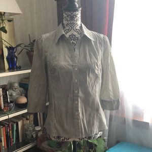 Fitted B&W Striped Button Down Blouse